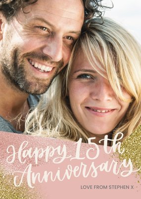 Gouden Glitter Foto Upload 15e Jubileum Kaart