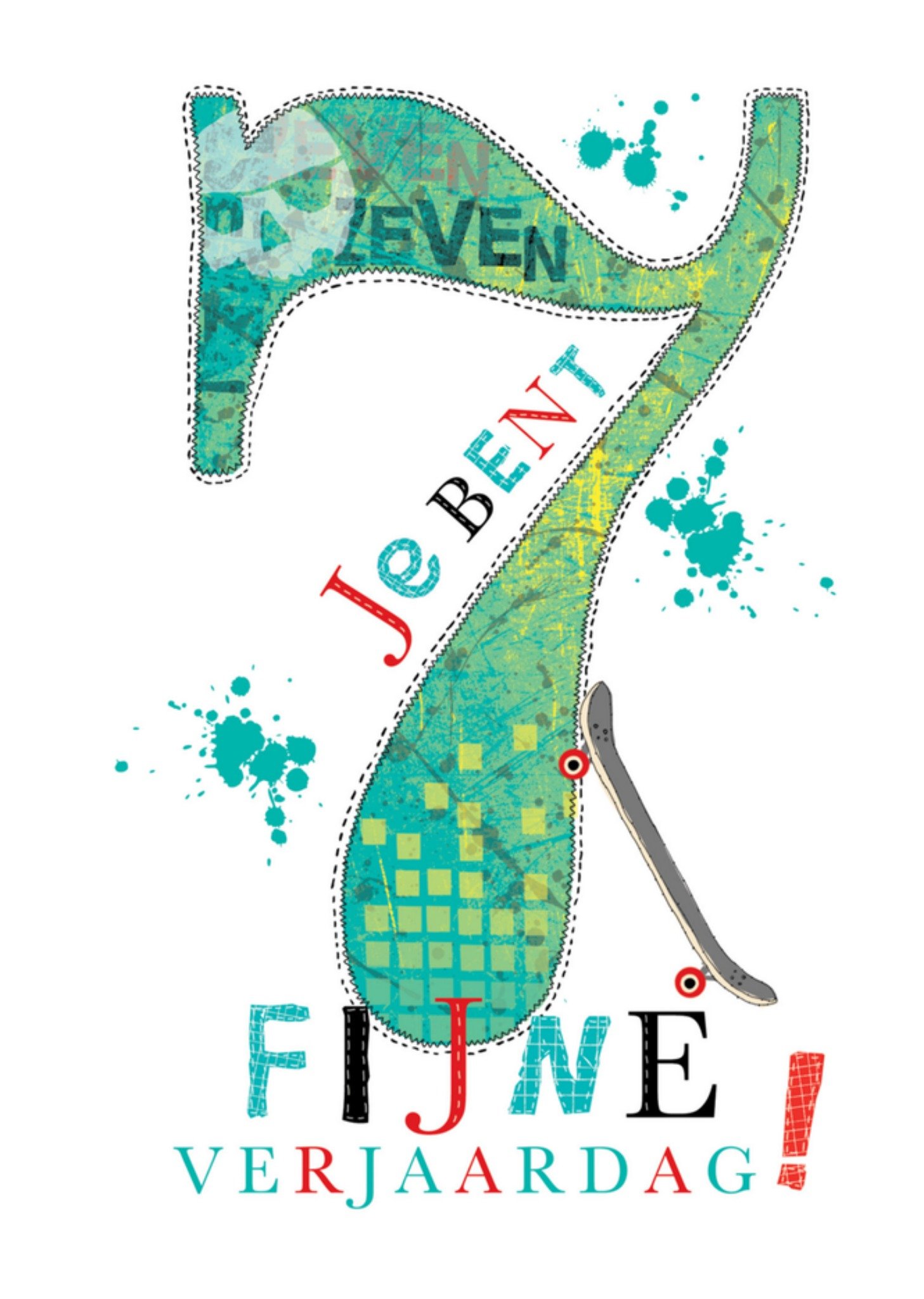 Abacus Verjaardagskaart zeven skatebord Kaart Abacus Cards