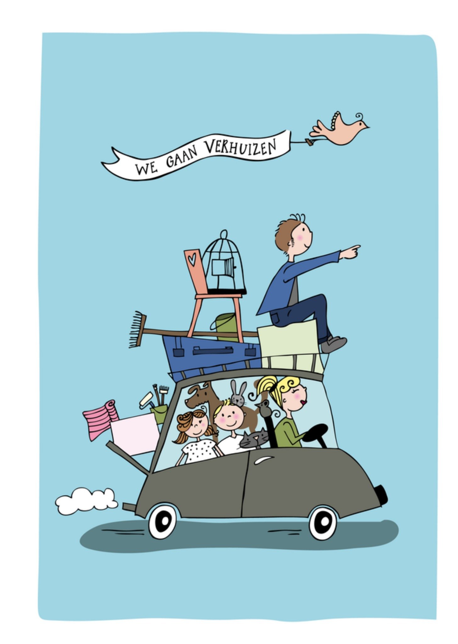 Verhuisbericht Auto Kaart Funny Side Up