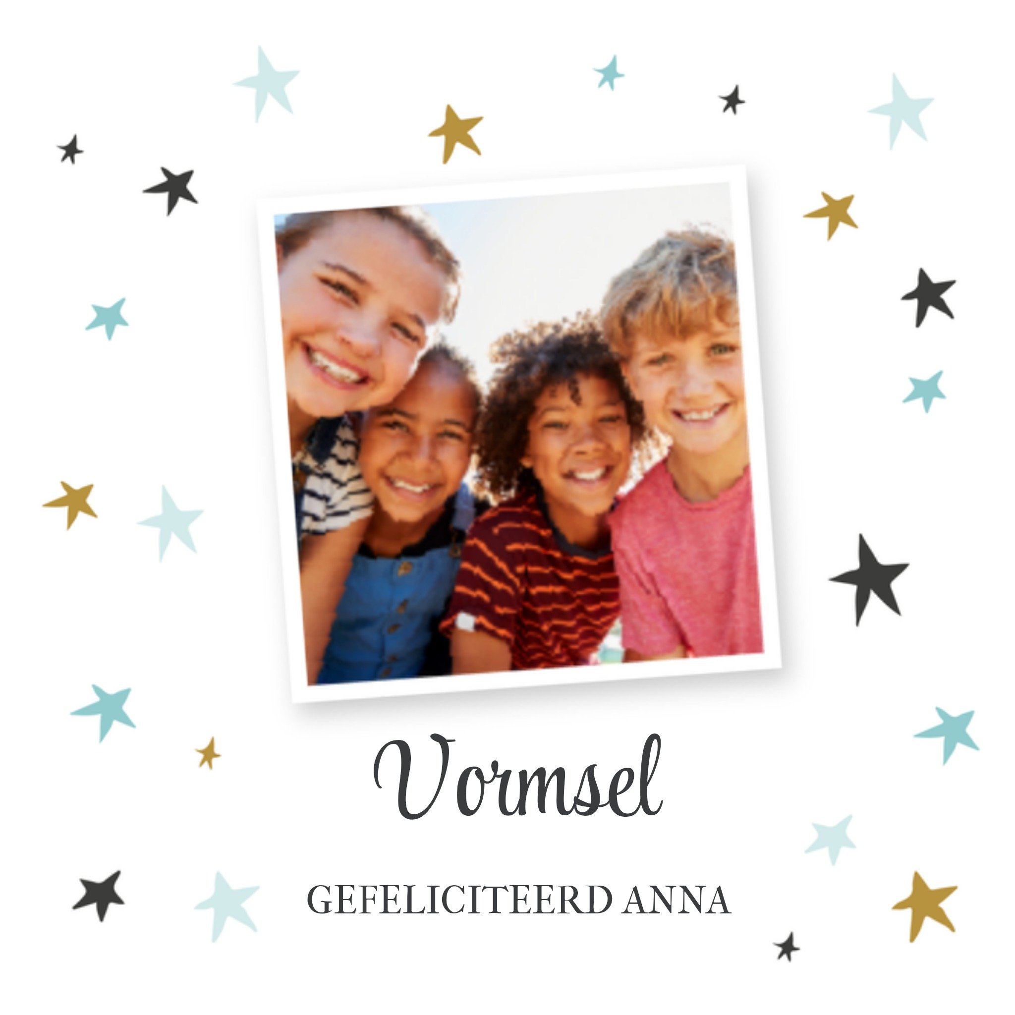 Greetz Vormsel kaart fotokaart met naam Vierkant