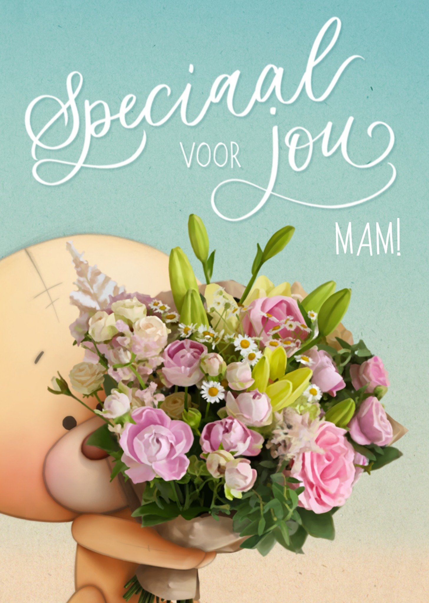Moederdagkaart bloemen beer Kaart Uddle