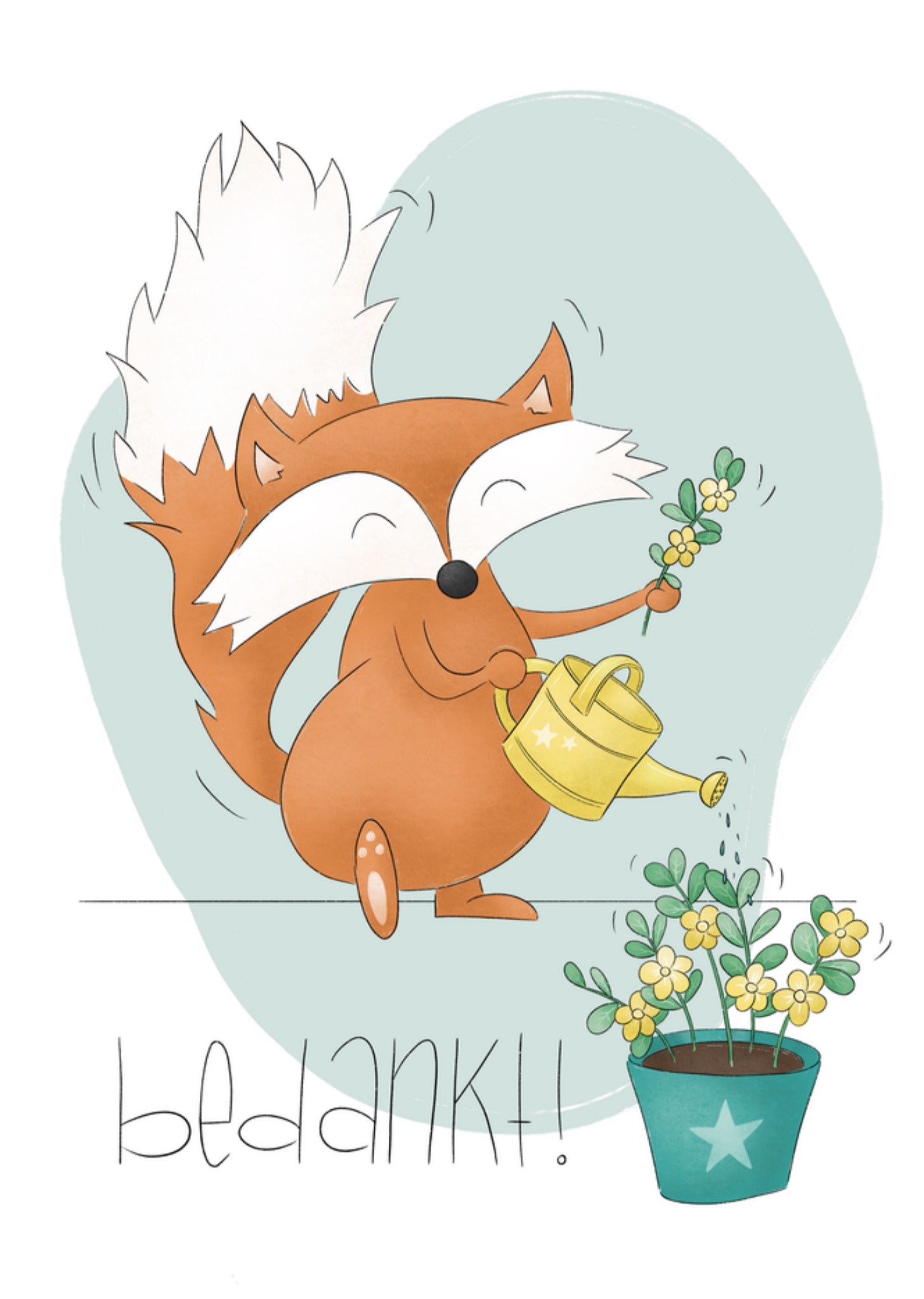 Bedankt kaart Vos Bloemen Kaart Studio Fred Illustraties