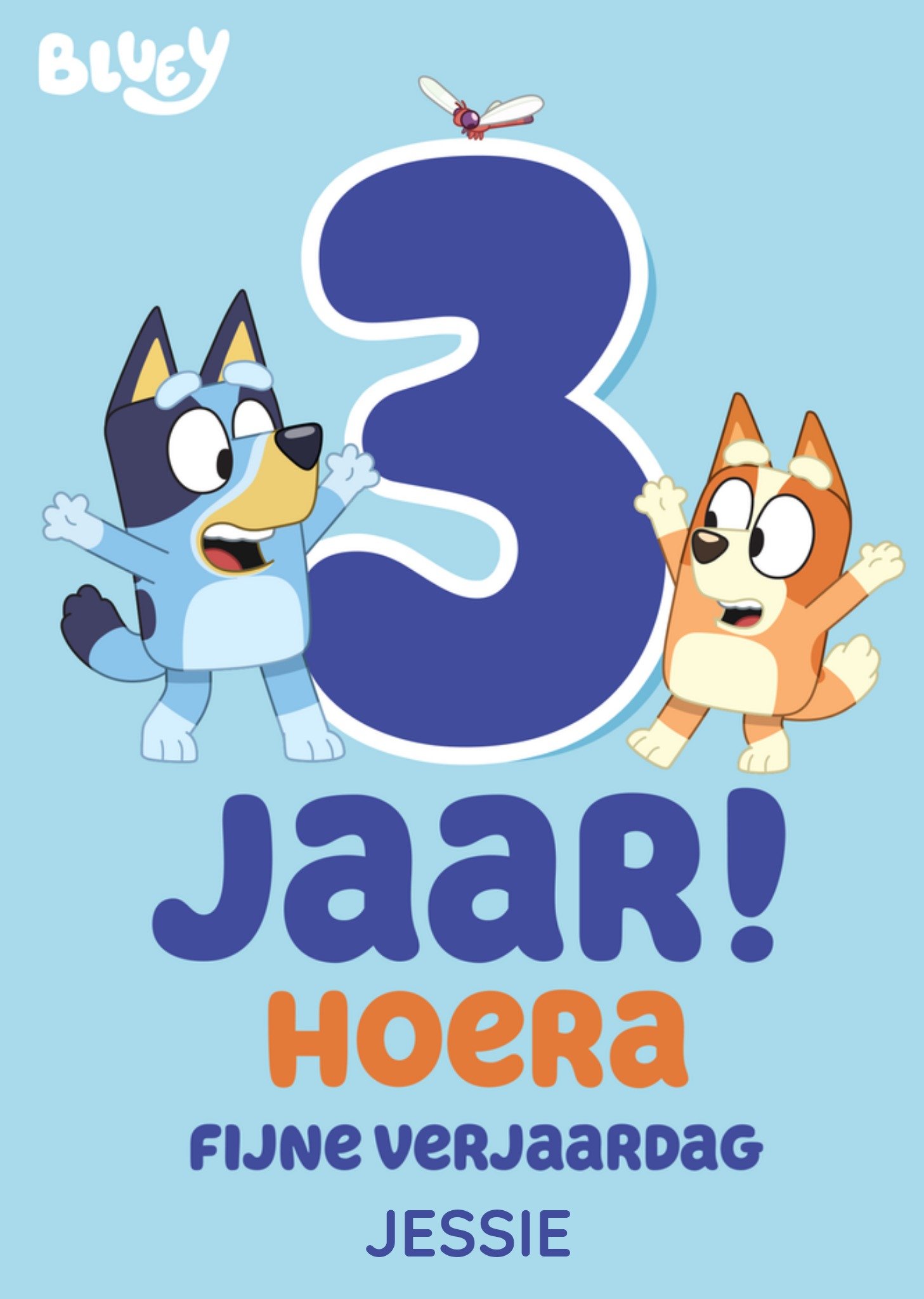 Verjaardagskaart Bluey 3 jaar! Kaart Greetz