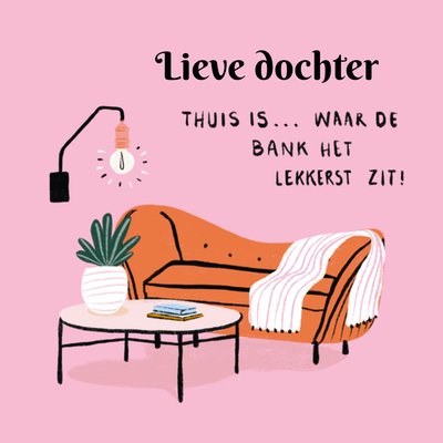 Thuis Is Waar De Bank Het Lekkerst Zit Geïllustreerde Woonkamer Dochter Kaart