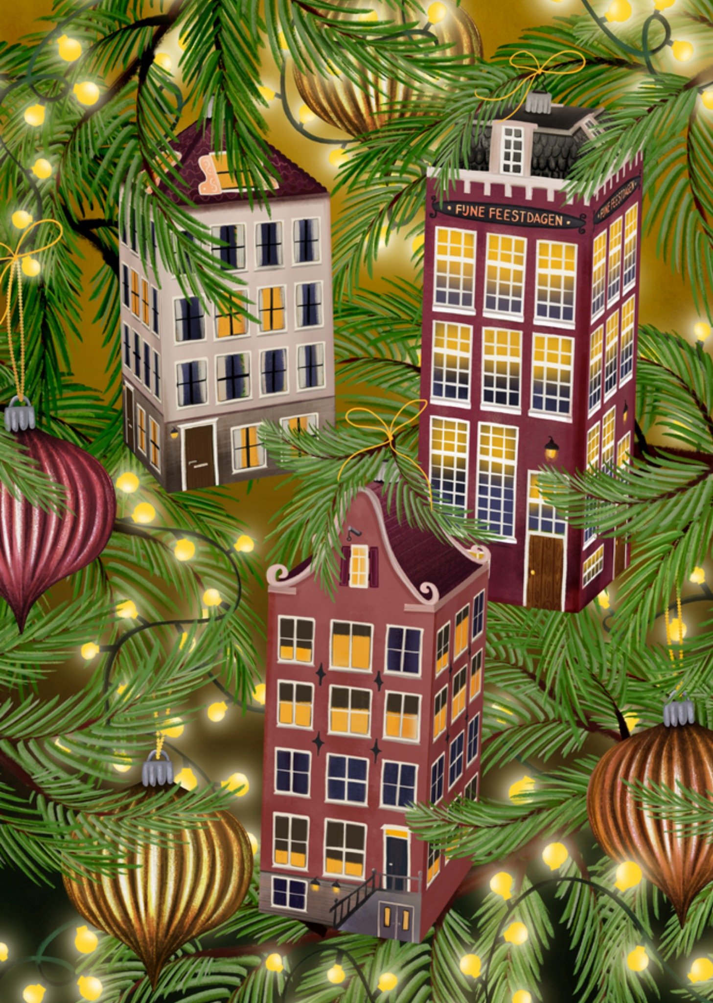 Greetz Kerstkaart huisjes kerstboom Standard Card