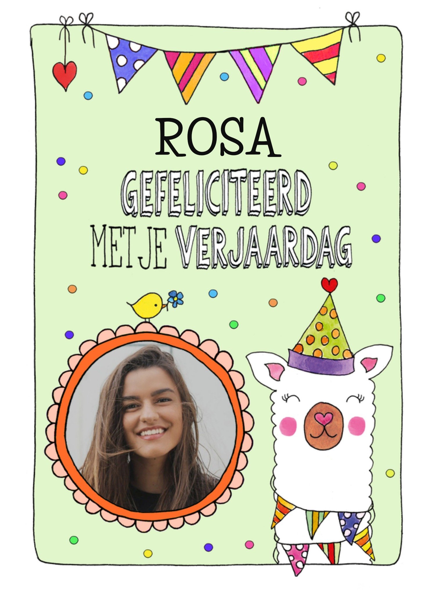 Verjaardagskaart Gefeliciteerd Met Je Verjaardag Llama Aanpasbare foto enn tekst Kaart Sandysign