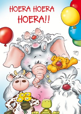 Doodles | Verjaardagskaart | Hoera hoera hoera | Olifant en vrienden