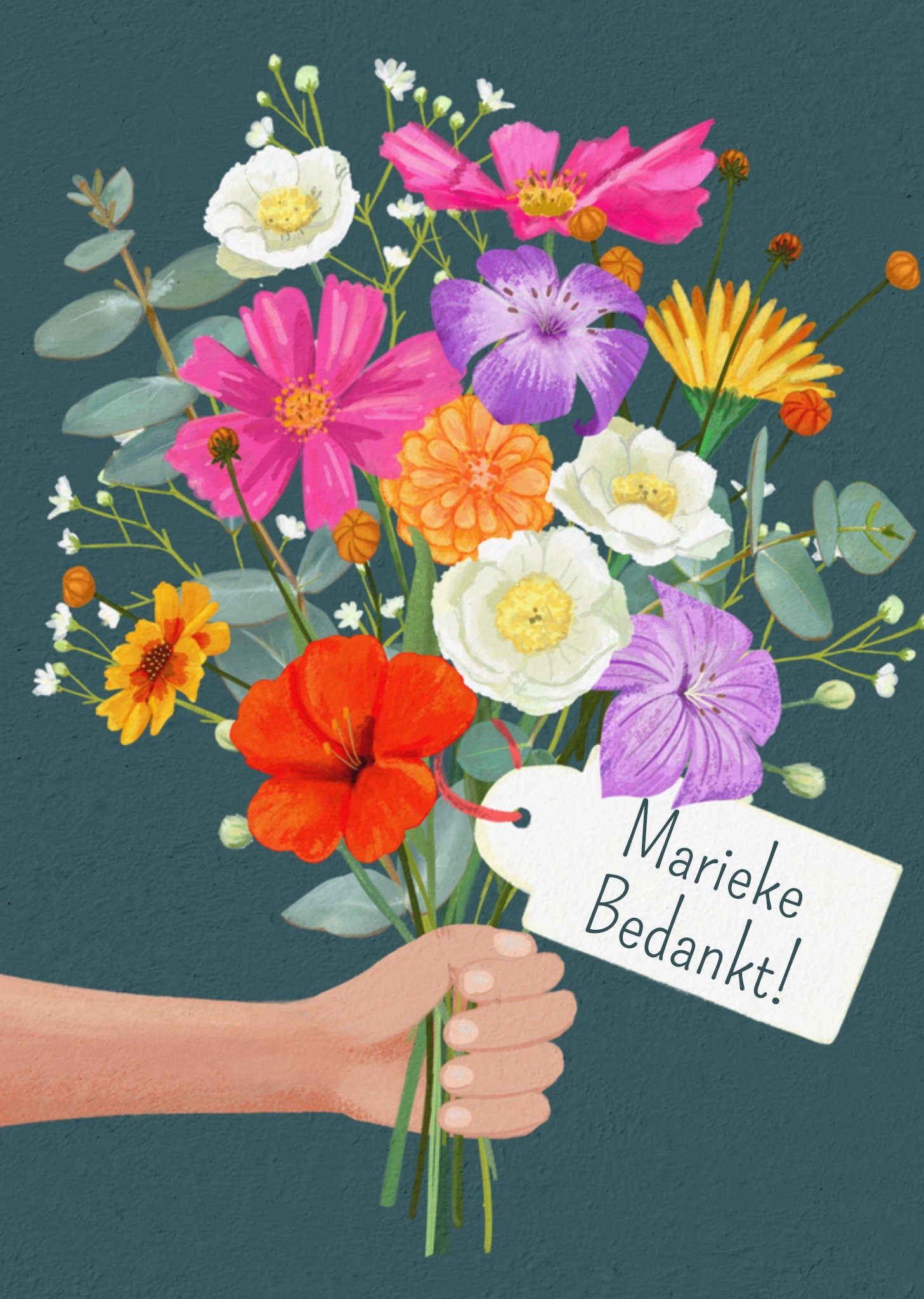 Bedankkaart met aanpasbare naam Kaart Petit Konijn