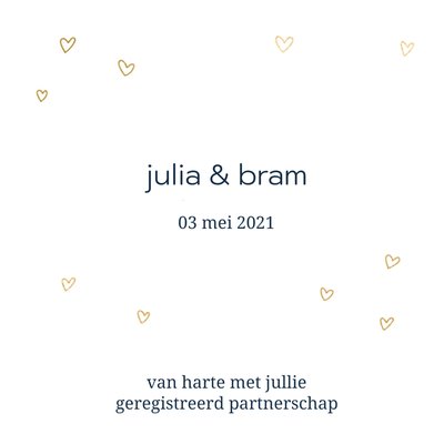 Gouden Hartjes Typografisch Geregistreerd Partnerschap Kaart
