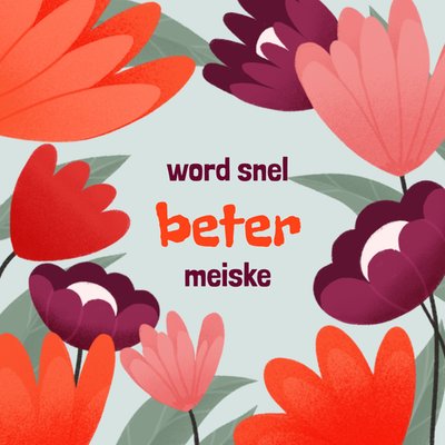 Geïllustreerde Bloemen Beterschap Voor Meisje Kaart