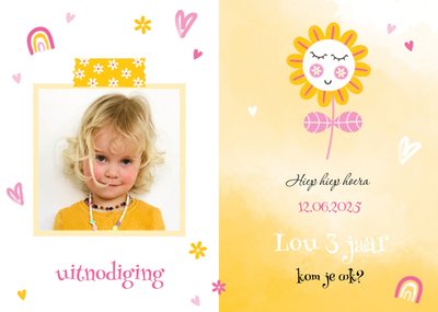 Geïllustreerde Bloem Foto Upload 3e Verjaardag Uitnodiging Kaart