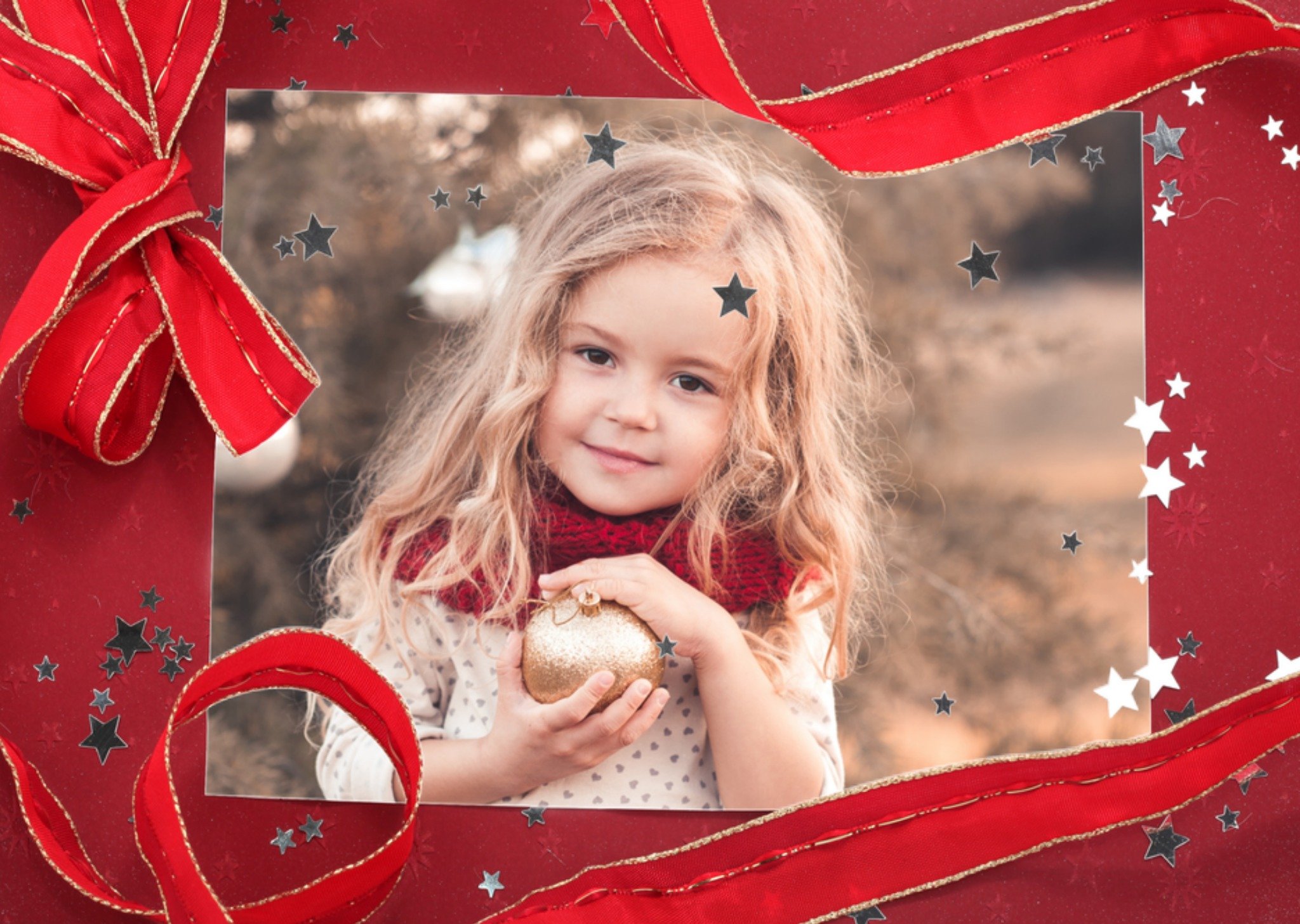 Kerstkaart fotokaart strik Greetz