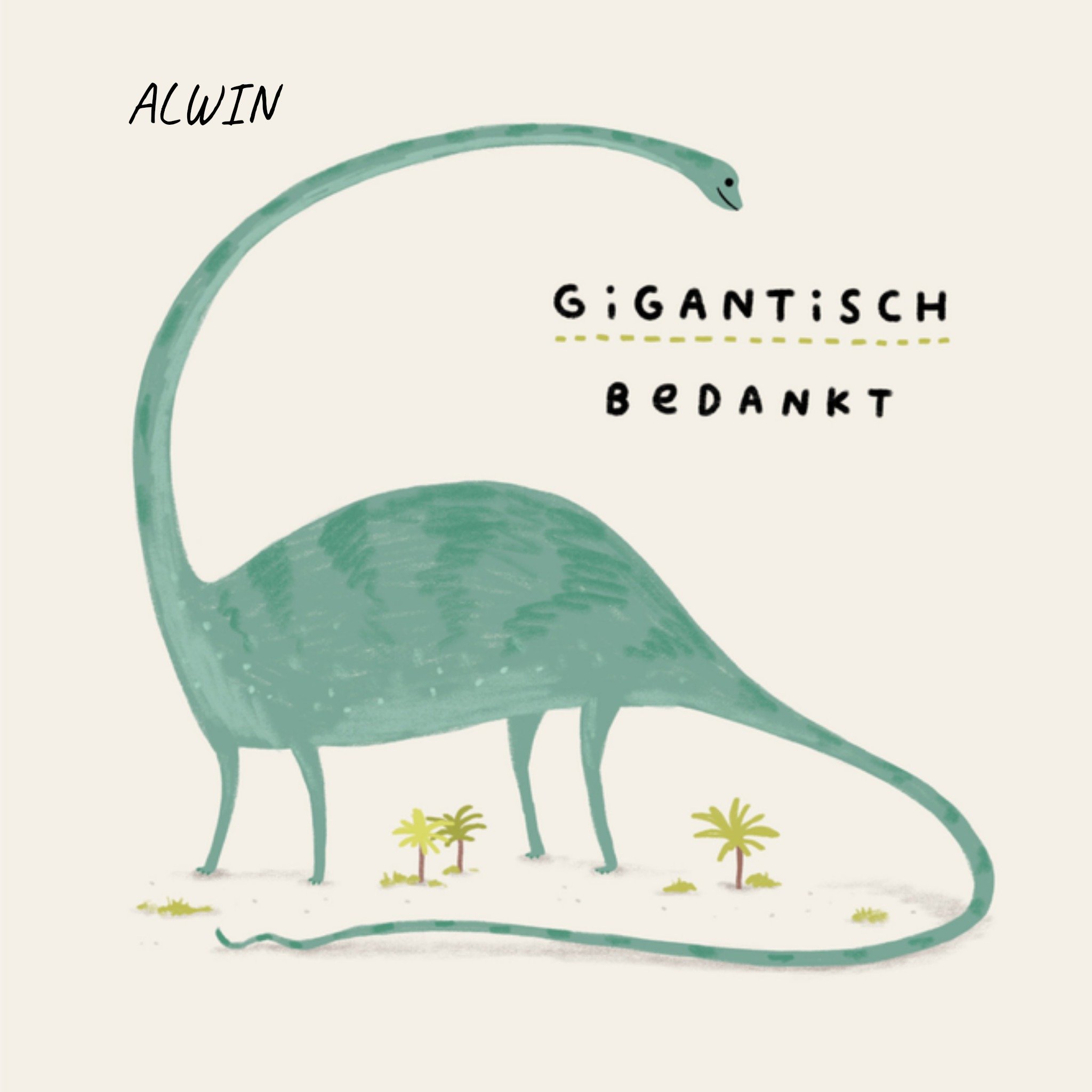 Bedankkaart dino met naam Vierkante Kaart Felt Studios