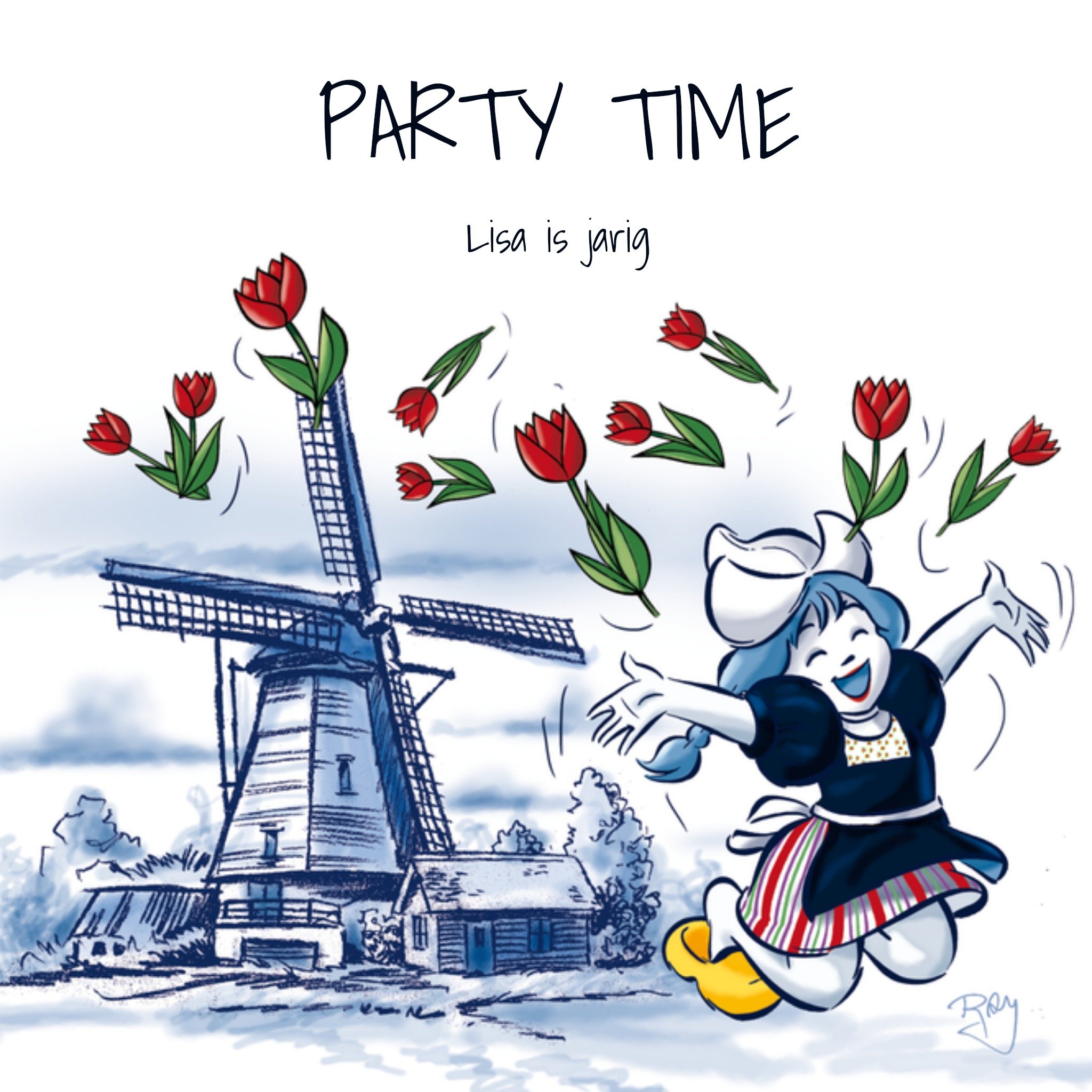 Kinderfeestje met naam Vierkante Kaart Old Dutch