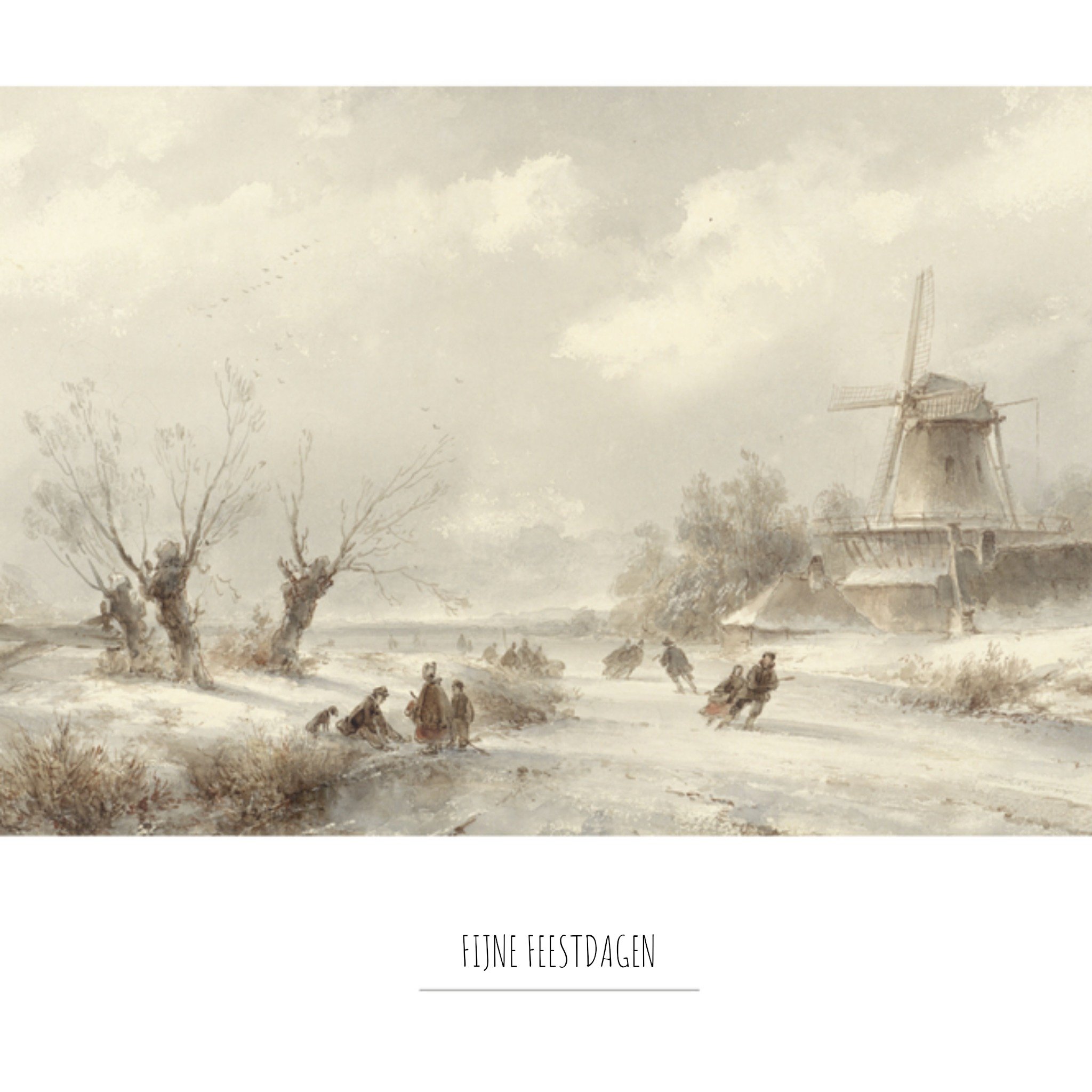 Greetz Kerst Kunst Windmolen Schaatsen Vierkant