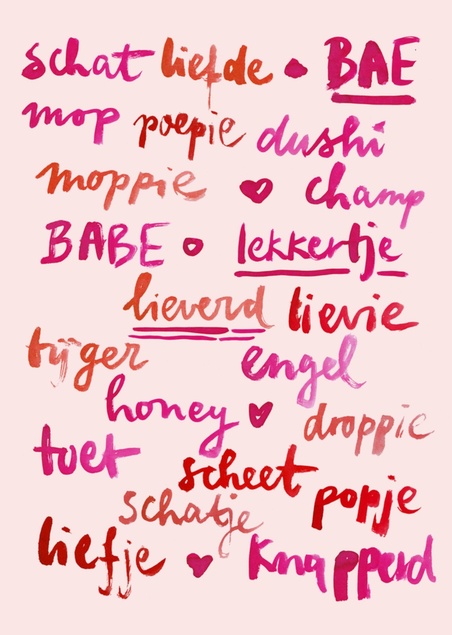 Maartje Bodt Valentijnskaart Schat liefde bae mop poepie dushi moppie champ babe Kaart Marie Bodié