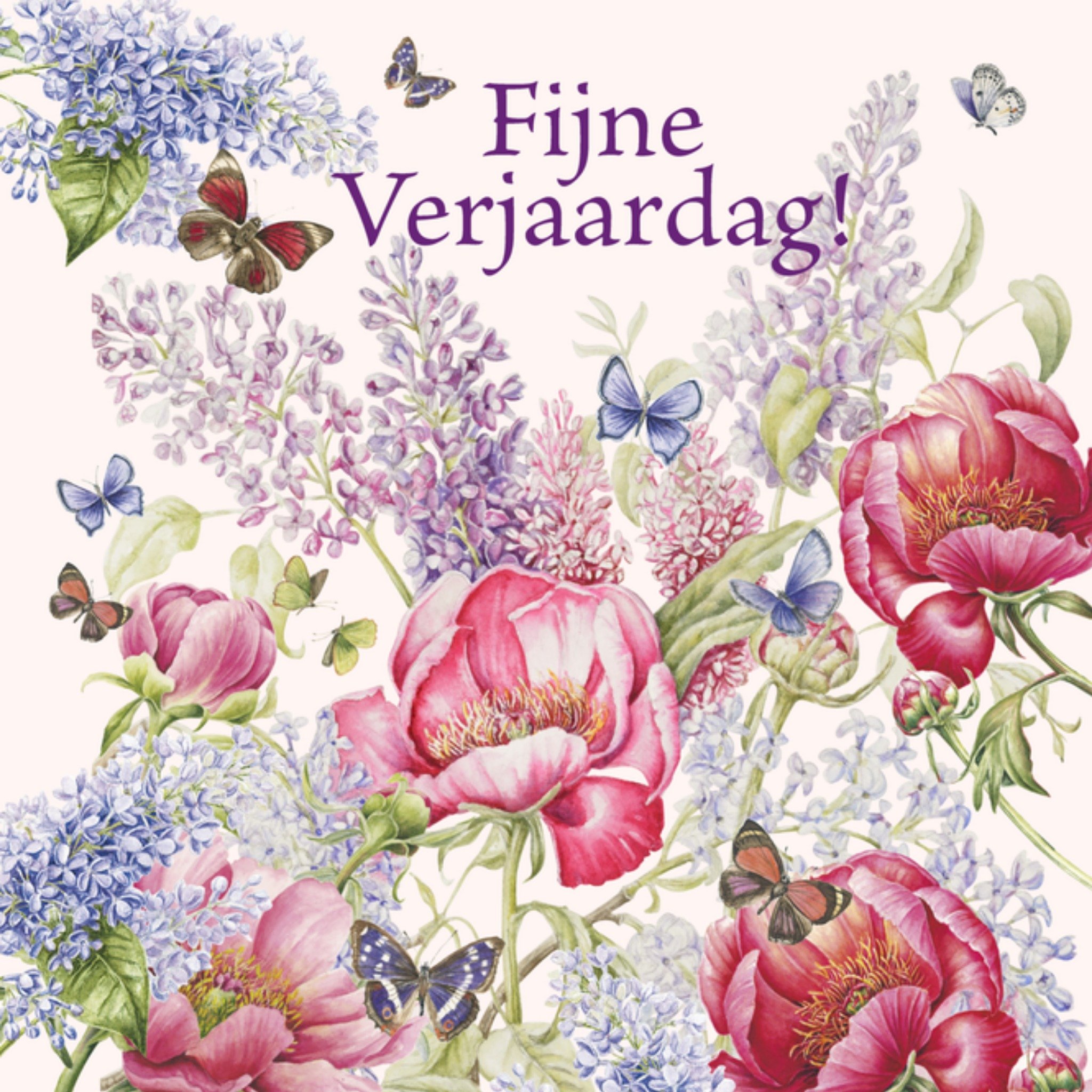 Fijne verjaardag met bloemen en vlinders Vierkante Kaart Janneke Brinkman