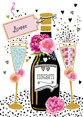 Geïllustreerd Champagne Met Glitter Felicitatie Kaart