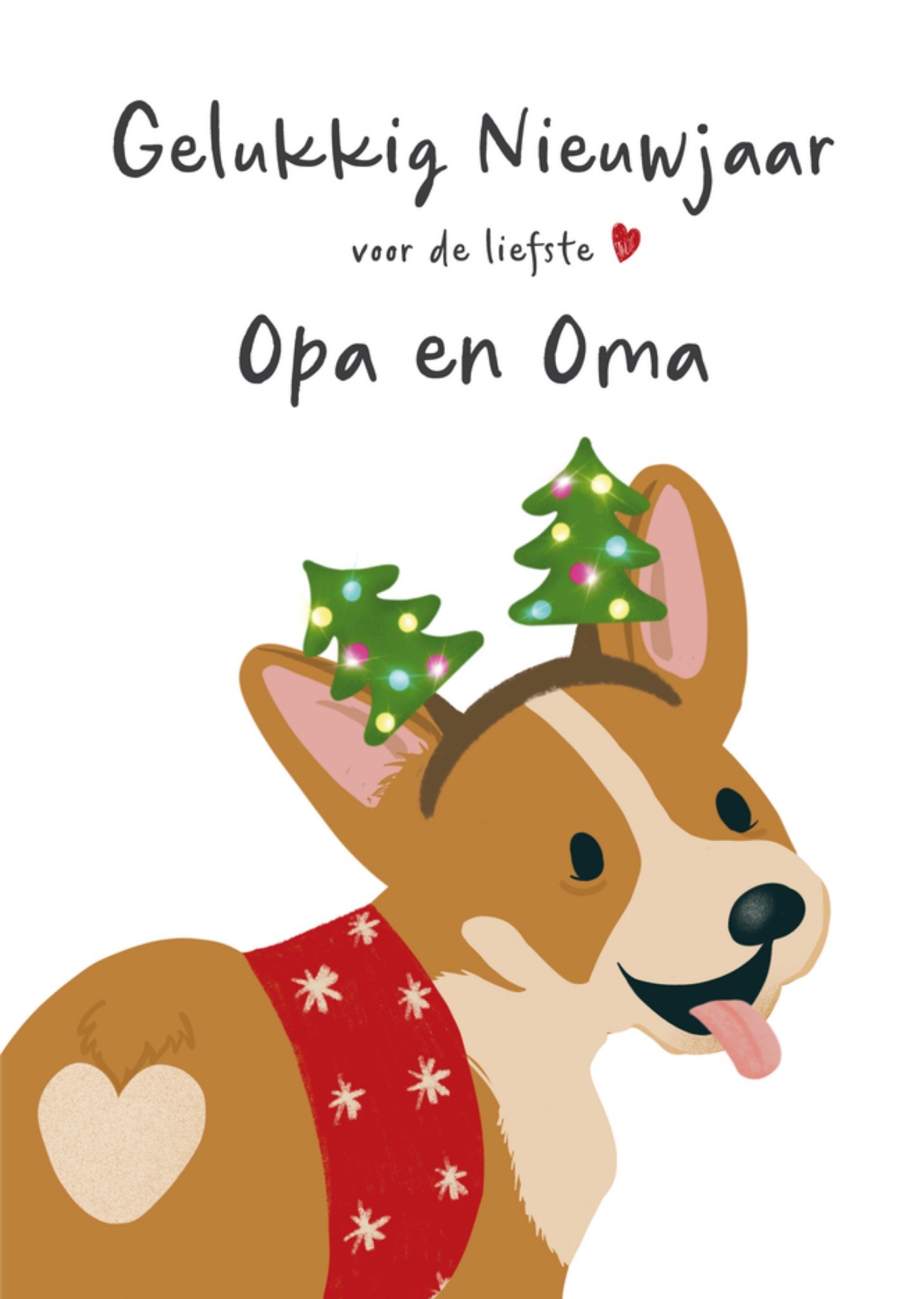 Nieuwjaarskaart Opa en Oma Corgi Kaart Tsjip