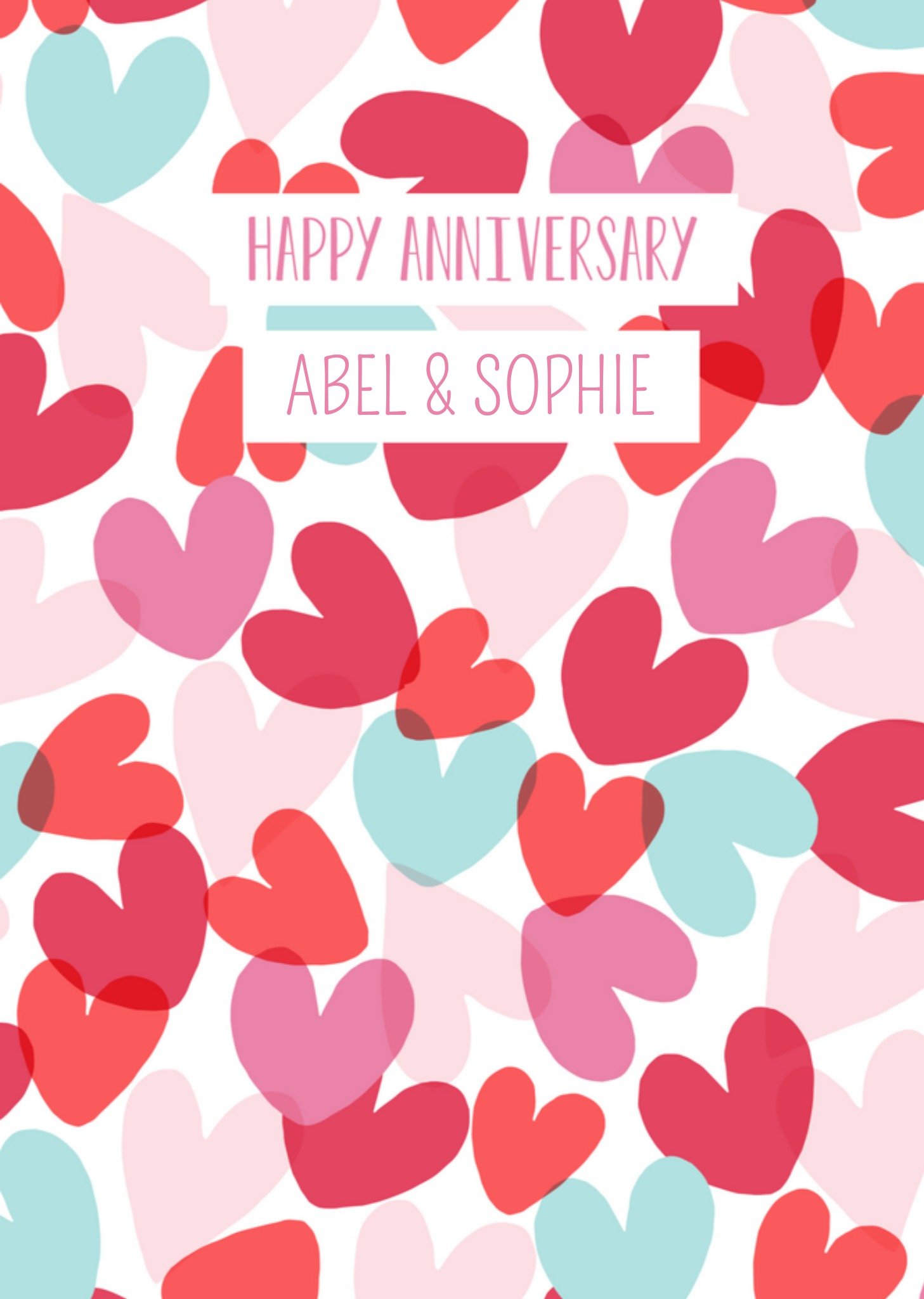 Jubileum hartjes met naam Kaart Greetz