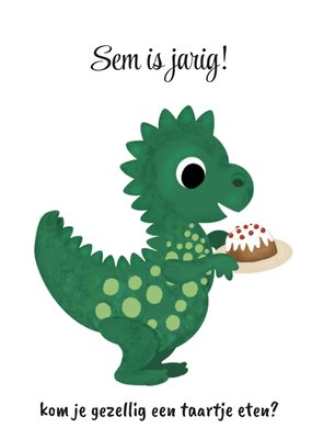 Kom Je Gezellig Een Taartje Eten Geïllustreerd Dinosaurus Verjaardag Kaart