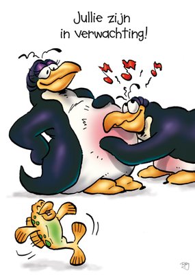 Jullie Zijn In Verwachting Geïllustreerde Pinguïns Zwangerschap Kaart