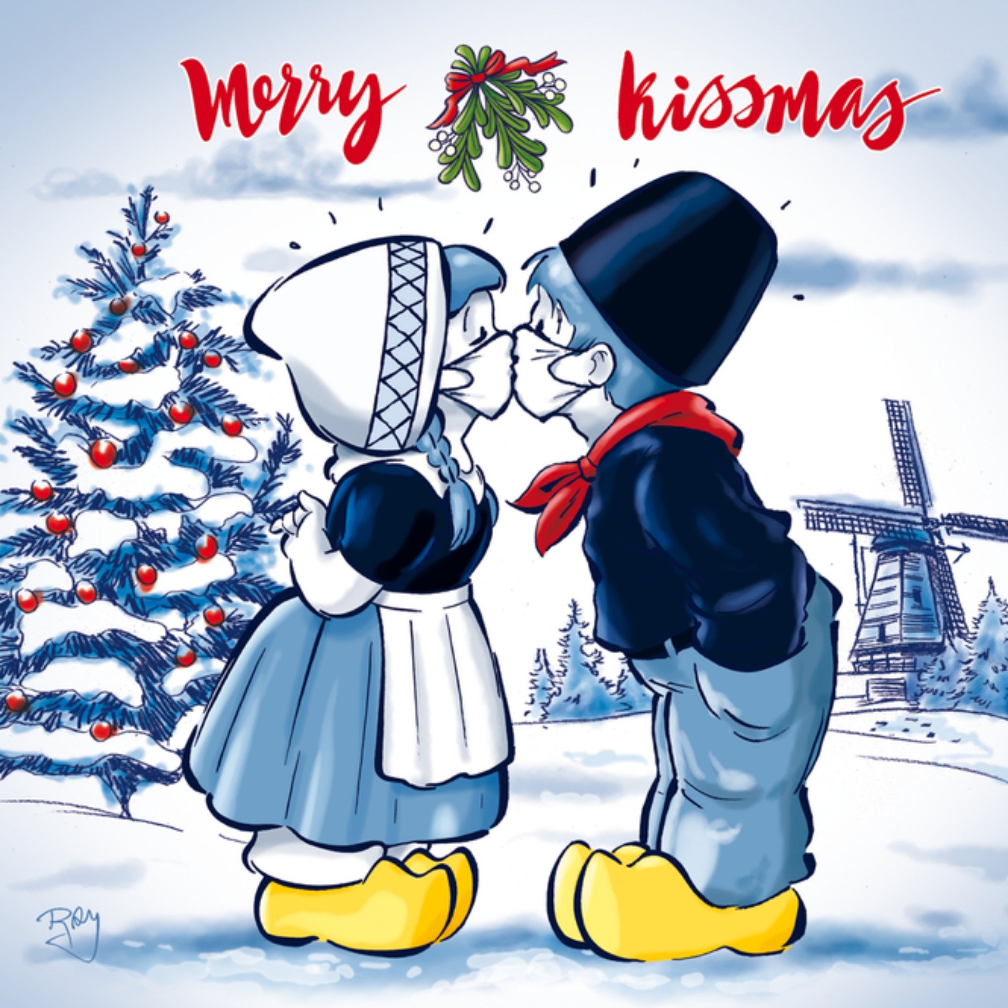 Kerstkaart mondkapje Old Dutch