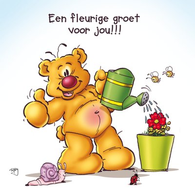 Een Fleurige Groet Voor Jou Geïllustreerde Beer Met Gieter Kaart