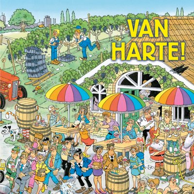 Jan van Haasteren | Verjaardagskaart | Wijn | Van harte!