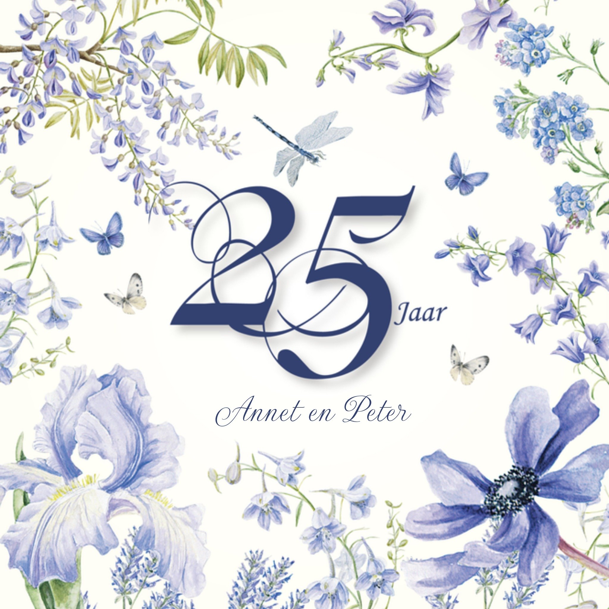 Huwelijksjubileum Bloemen en eigen naam Vierkante Kaart Janneke Brinkman