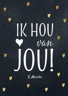 Ik Hou Van Jou Typografie Met Gouden Hartjes Kaart