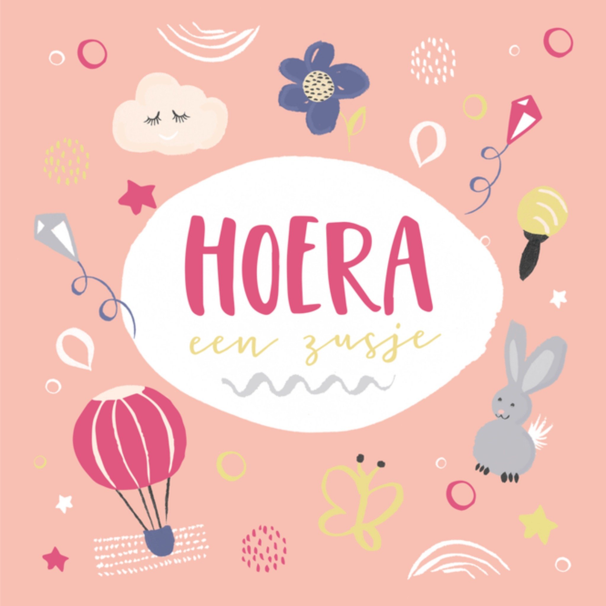 Geboortekaart Vrolijk Vierkante Kaart Paperclip