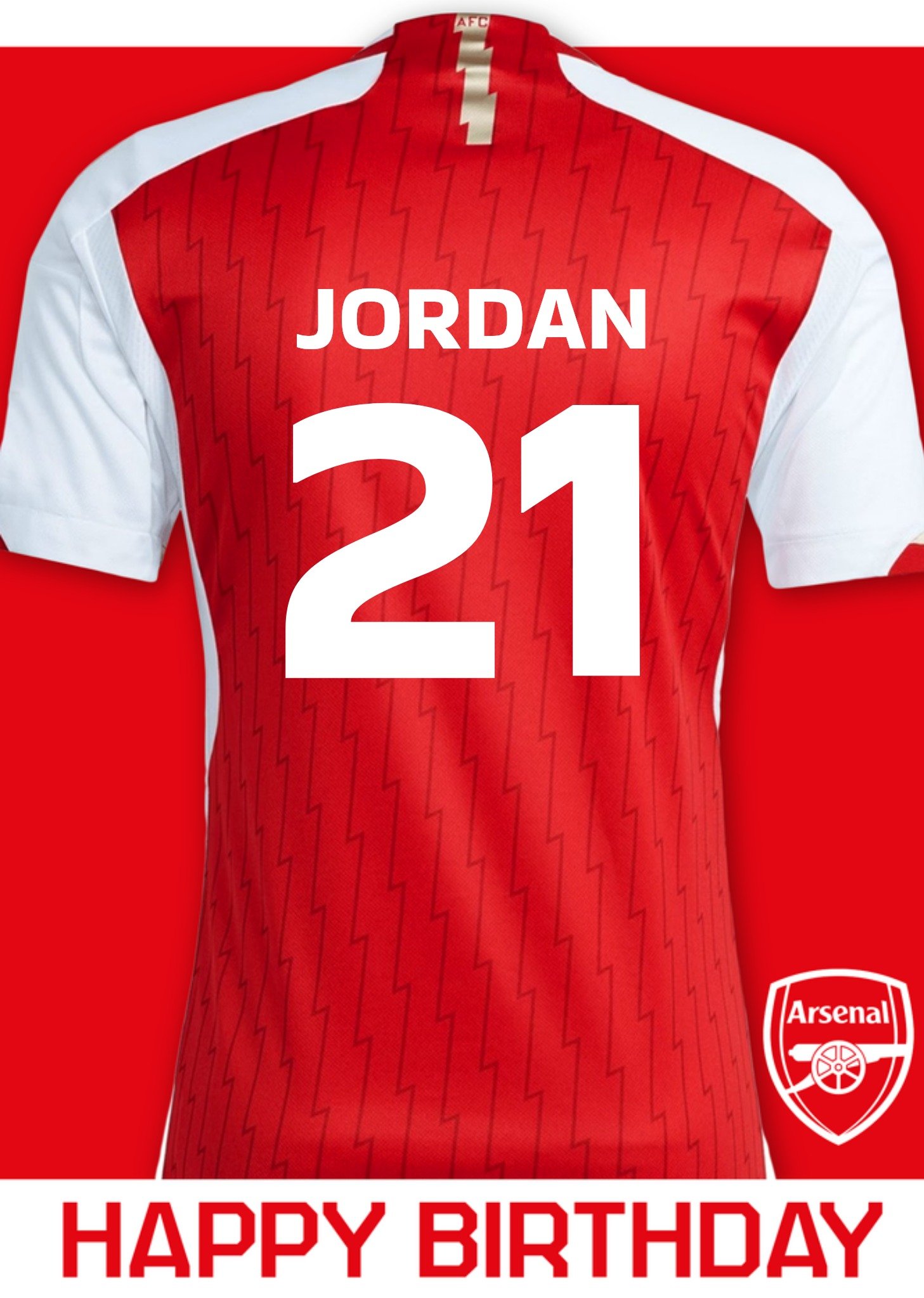 Verjaardagskaart Voetbal shirt Met naam Kaart Arsenal