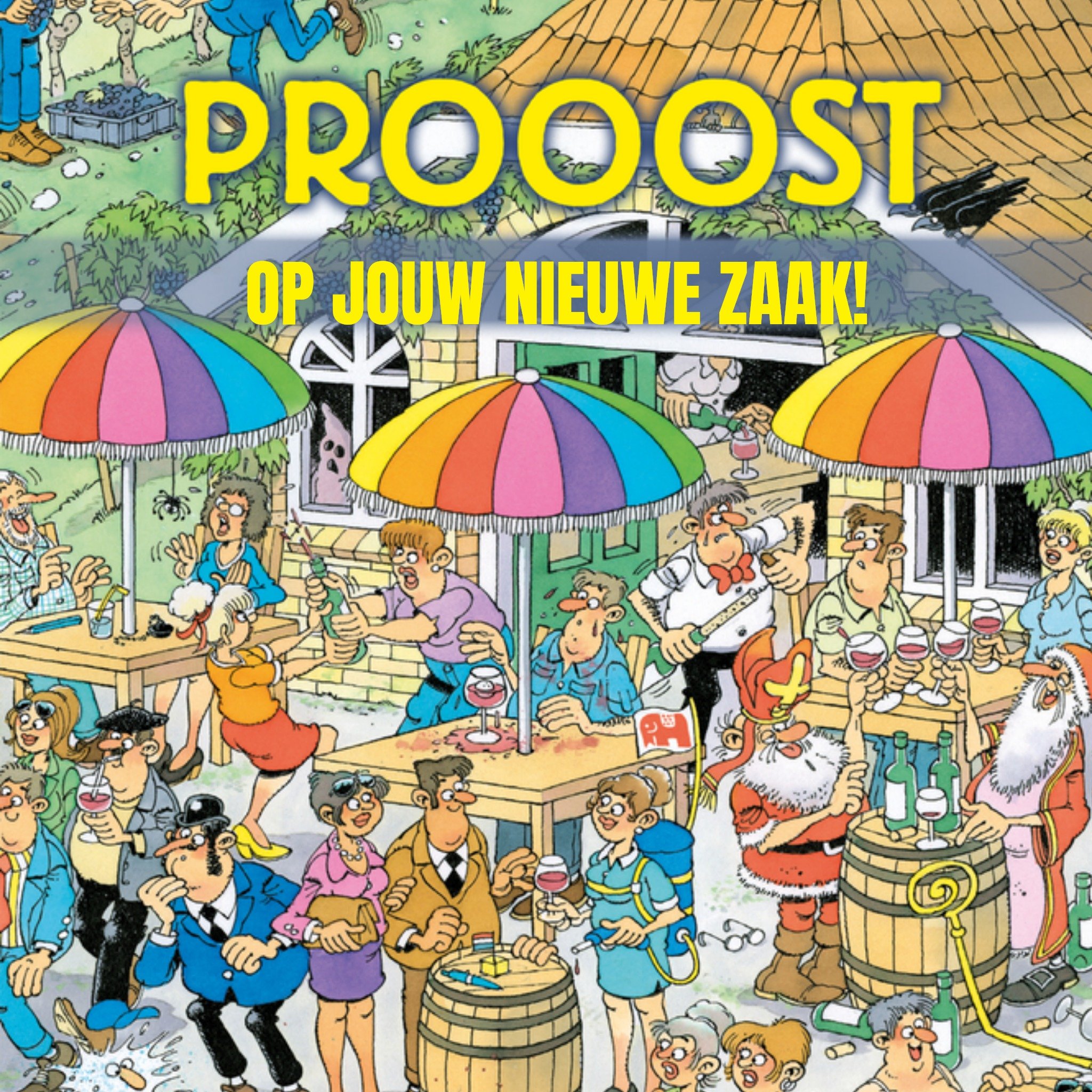 Opening nieuwe zaak kaart Prooost! Vierkante Kaart Jan van Haasteren