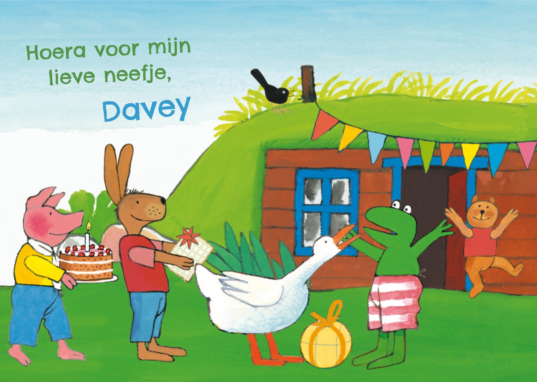 Verjaardagskaart Lieve neefje Aanpasbare naam Kaart Kikker