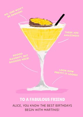 De Beste Verjaardagen Beginnen Met Martini's Geïllustreerde Martini Voor Vriendin Kaart