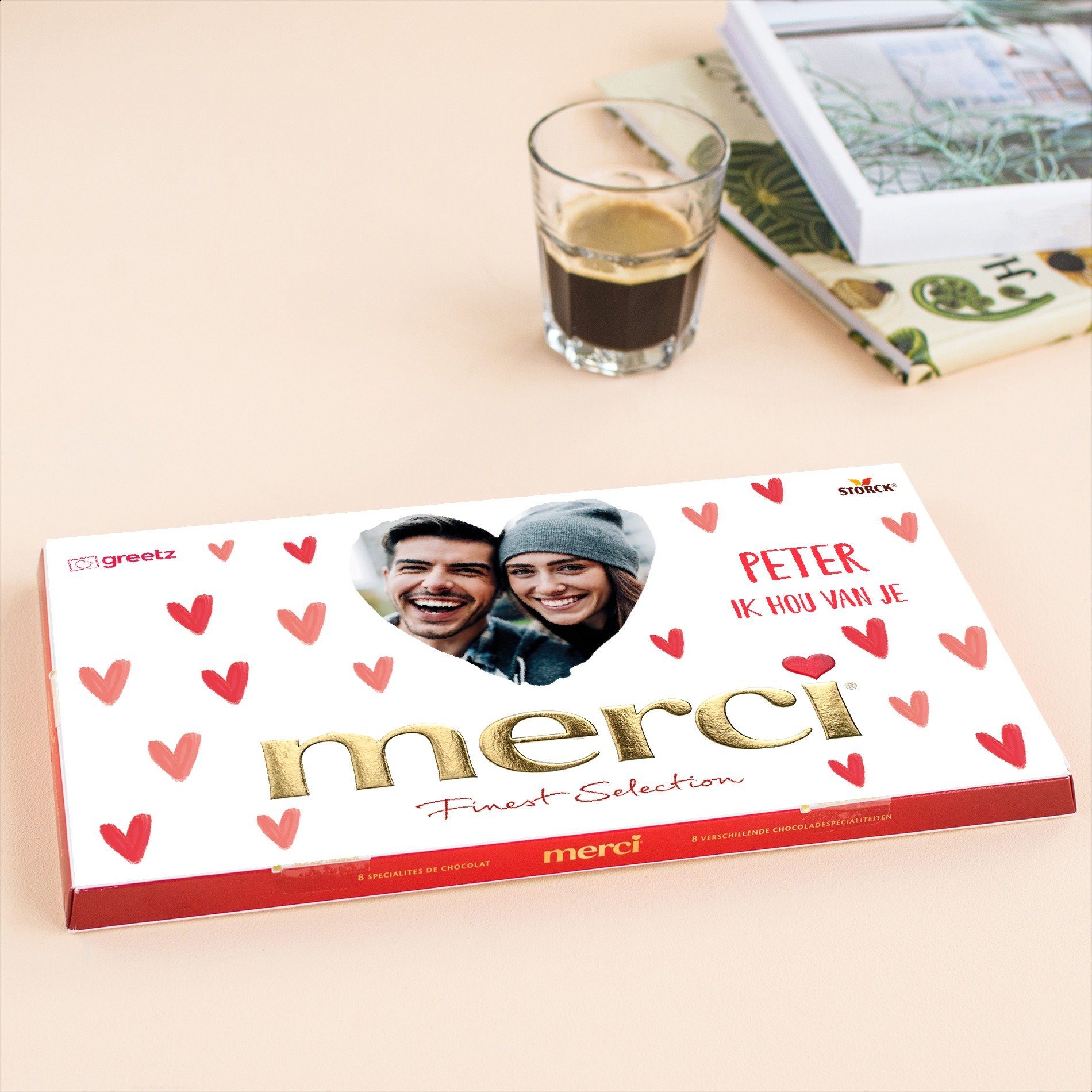 Merci | Hartjes met eigen foto en tekst | 400g | Personalised Chocolate