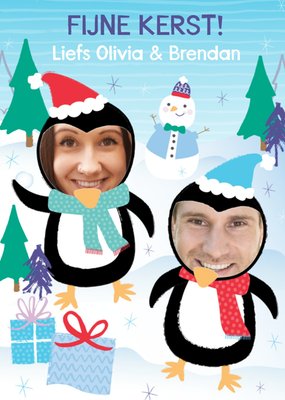 Geïllustreerde Pinguïns Foto Upload Kerst Kaart