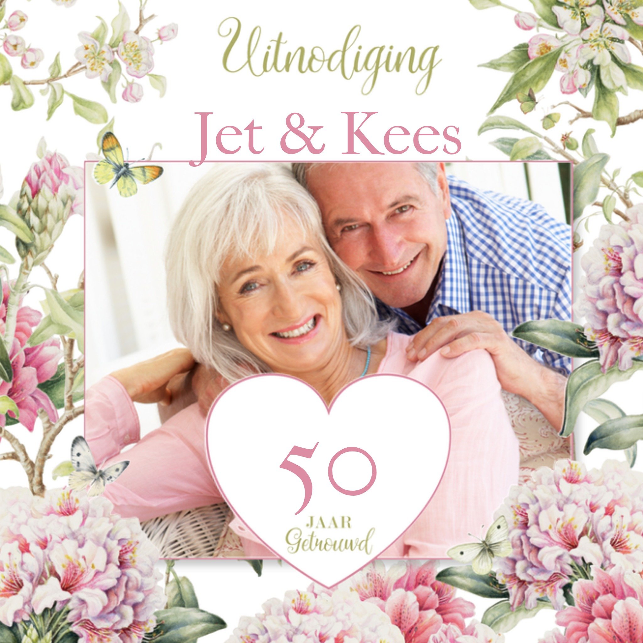 Uitnodiging Jubileum Bloem Vierkante Kaart Janneke Brinkman