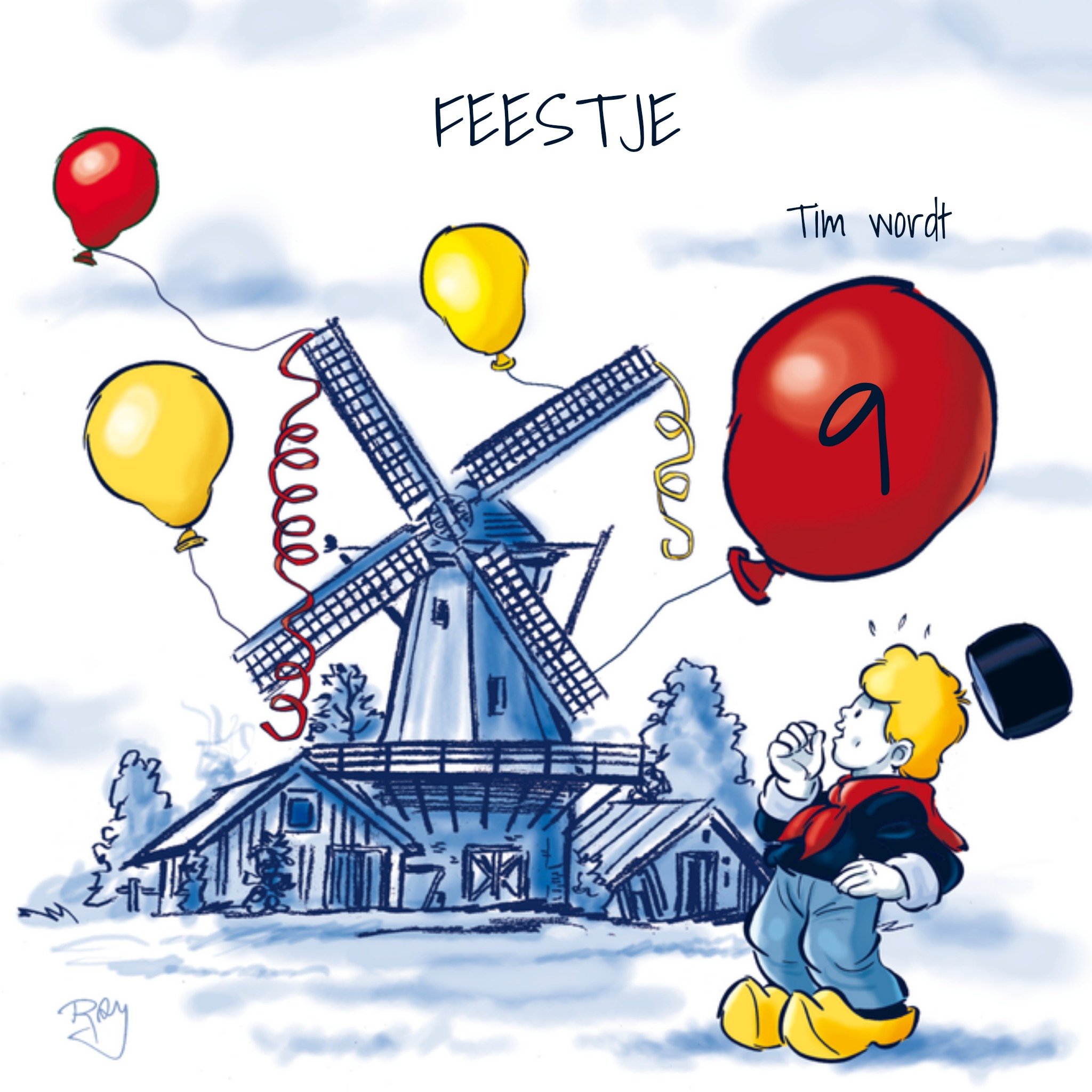 Kinderfeestje met naam en leeftijd Vierkante Kaart Old Dutch