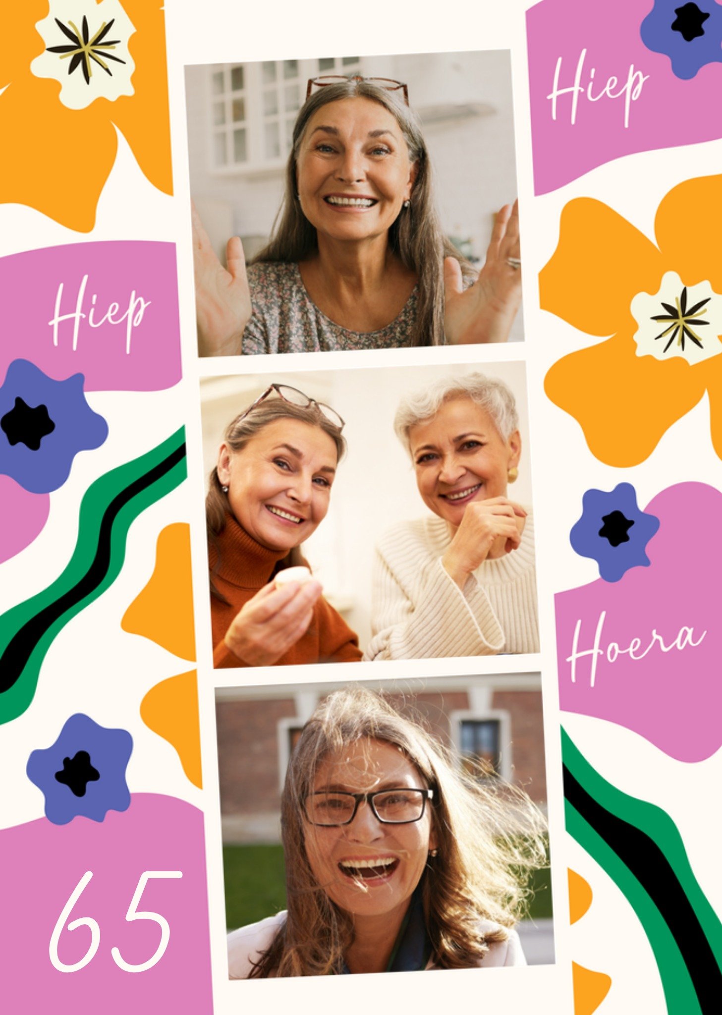 Verjaardagskaart Hiep Hiep Hoera 65 Fotokaart Aanpasbare tekst Kaart Greetz