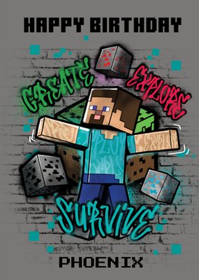 Minecraft Create Explore Survive Geïllustreerd Avontuur Verjaardagskaart