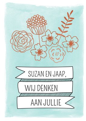 Wij Denken Aan Jullie Geïllustreerde Bloemen Medeleven Kaart