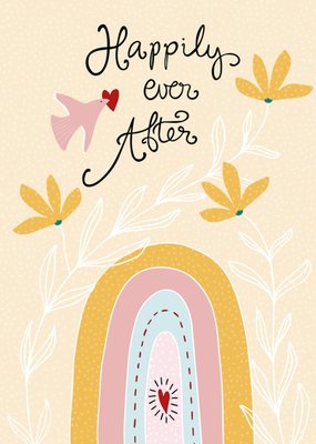 Happily Ever After Geïllustreerd Regenboog Bruiloft Kaart
