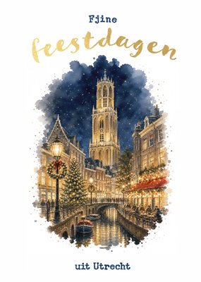 Fijne Feestdagen Uit Utrecht Geïllustreerd Domtoren Kaart
