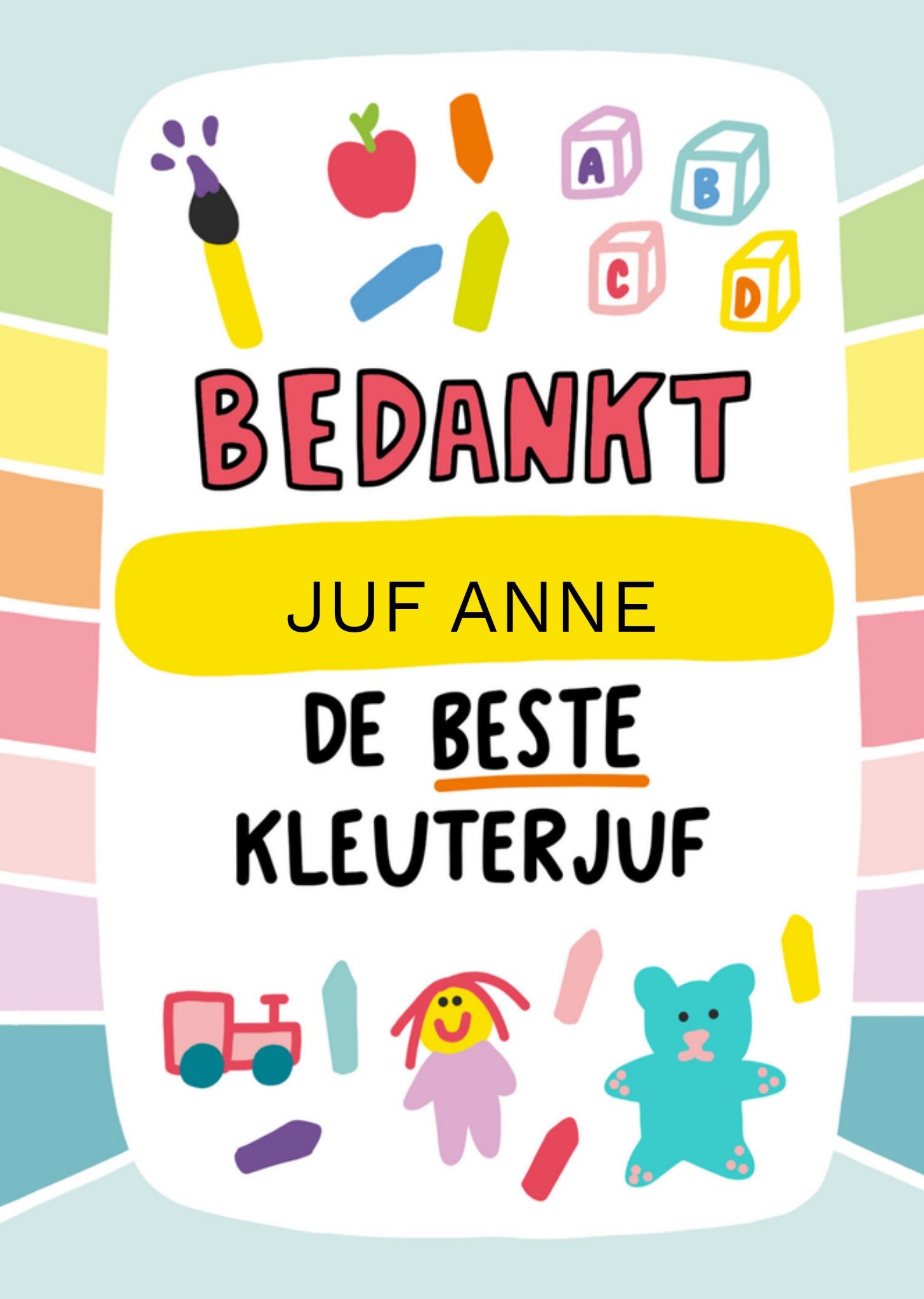 Bedankkaart met naam juf Kaart Angela Chick