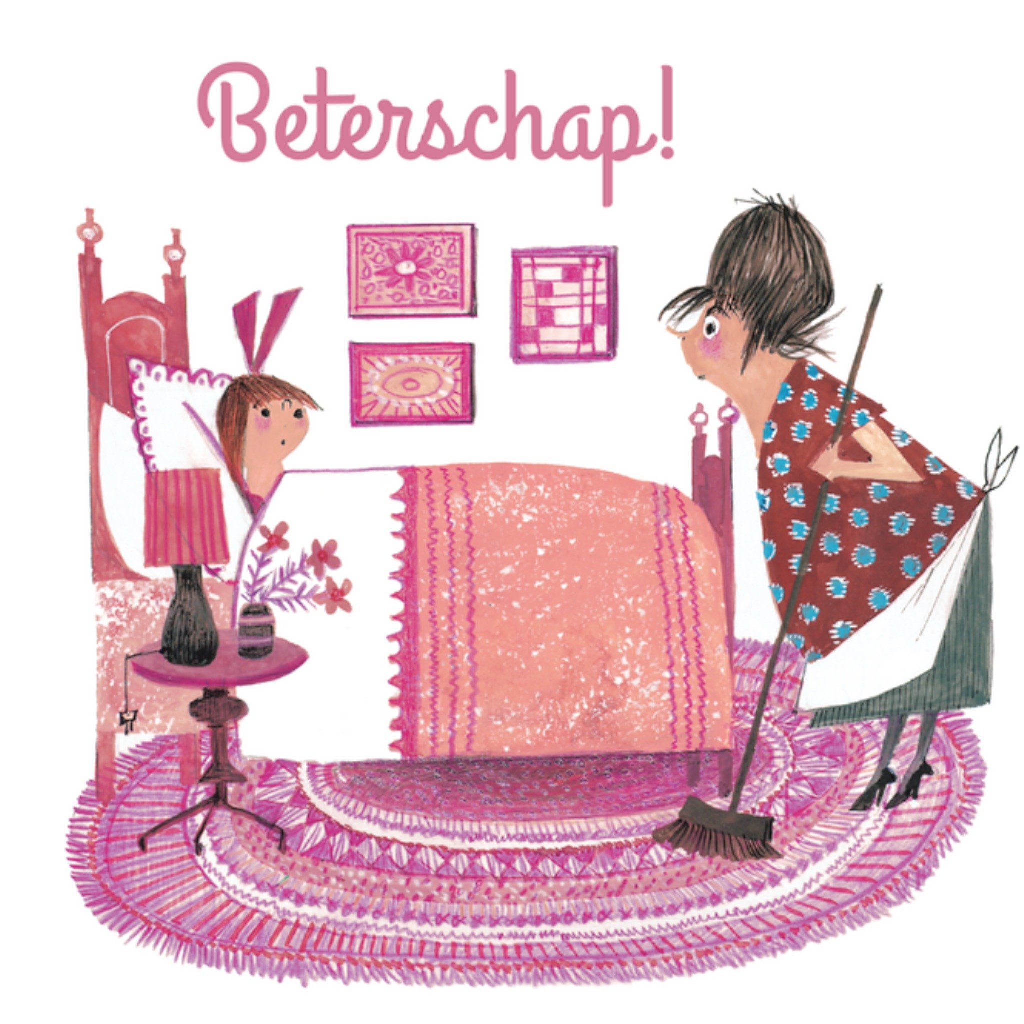 Beterschapskaart roze bed Vierkante Kaart Fiep Westendorp