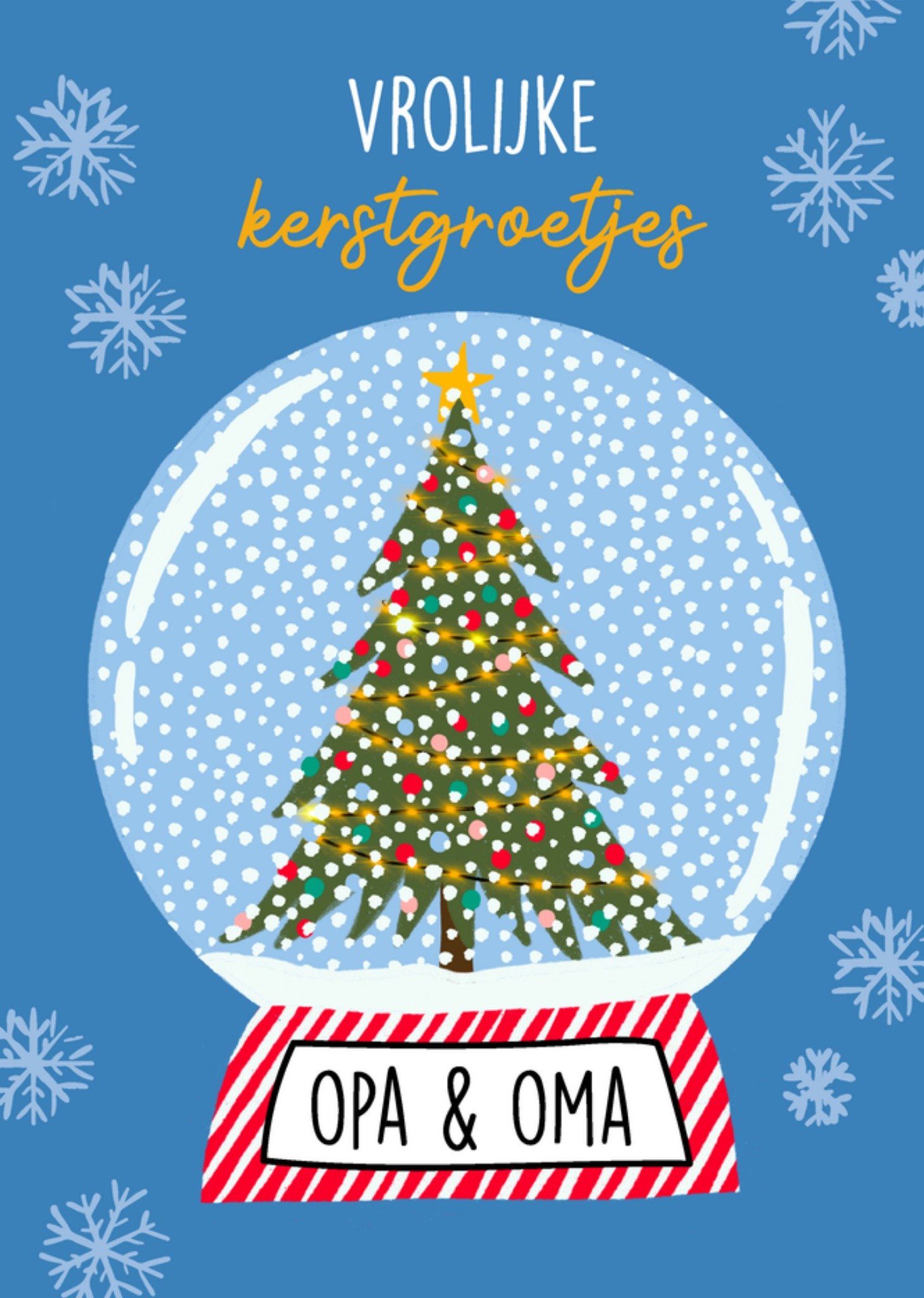 Kerstkaart Sneeuwbol Opa en Oma Greetz