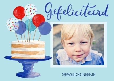 Geïllustreerde Taart Met Ballonnen Foto Upload Neefje Verjaardag Kaart
