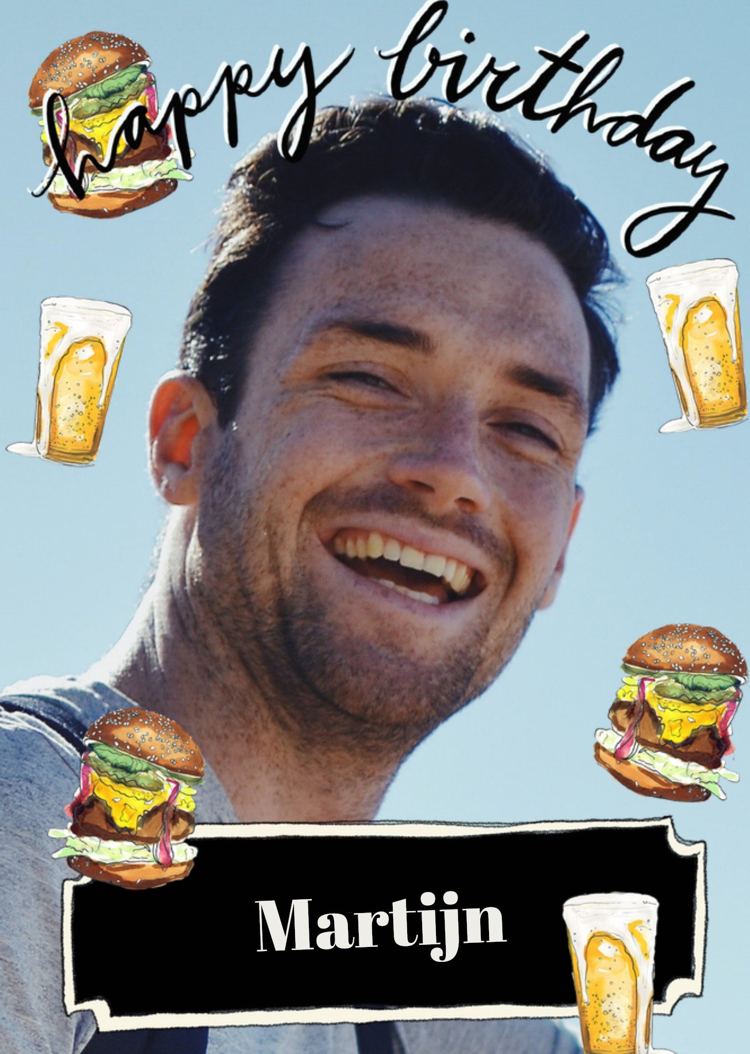 Marie Bodie Verjaardagskaart Bier en burgers Met foto Kaart Marie Bodié